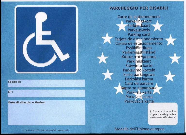 permesso parcheggio disabili fronte 0